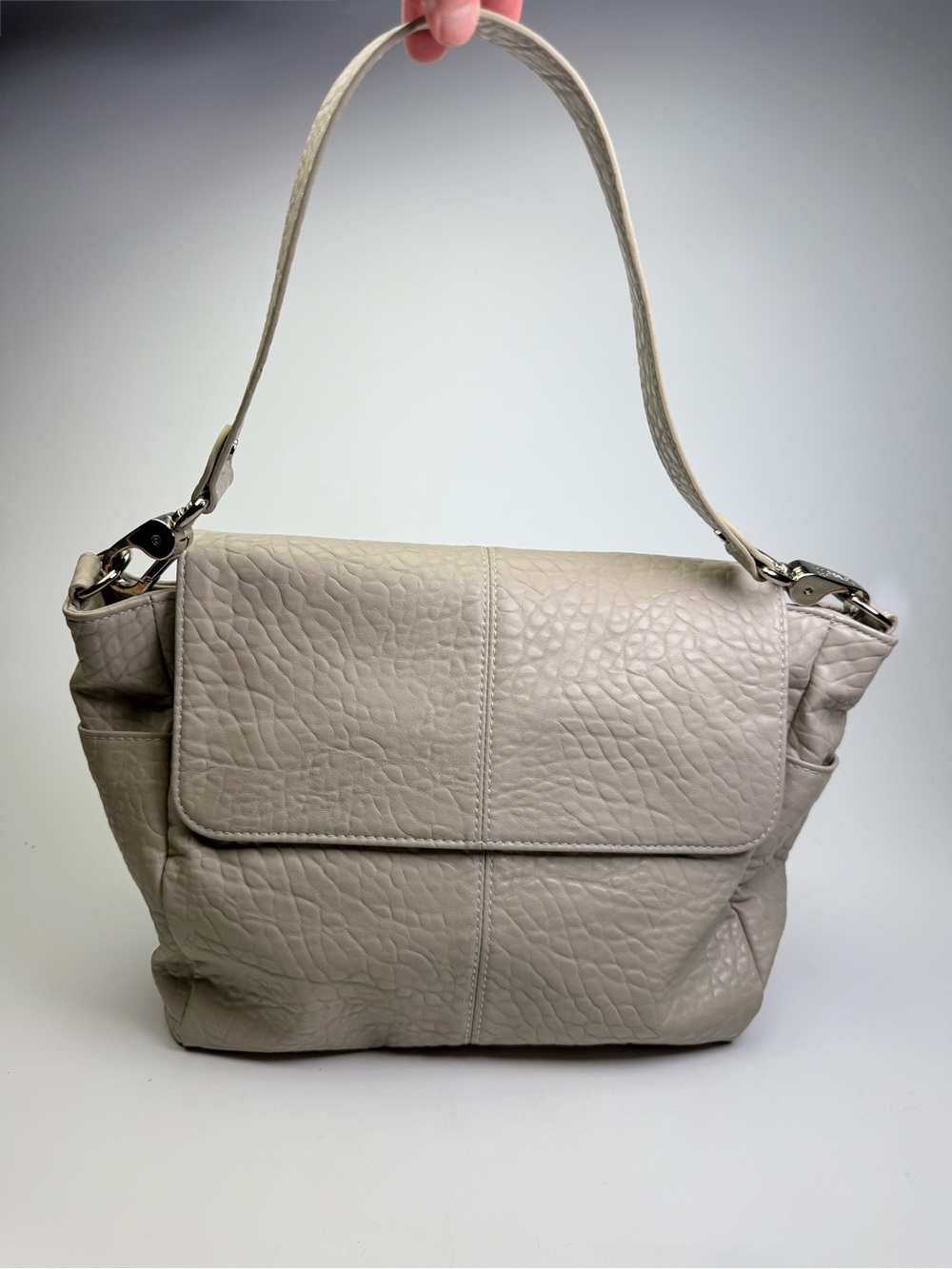 Jewel Women’s Cream Faux Leather Shoulder Bag Textured Large Tote 14.5x9”